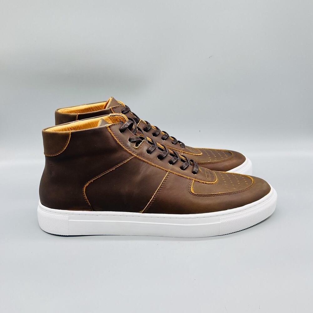 Beckett Simonon Shoes Mens 11.5 Brown Leather Mid Top Casual Sneakers Comfort